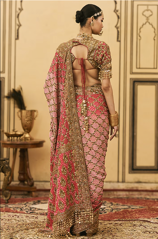 Pink Georgette Ombre Saree Set - Image 2