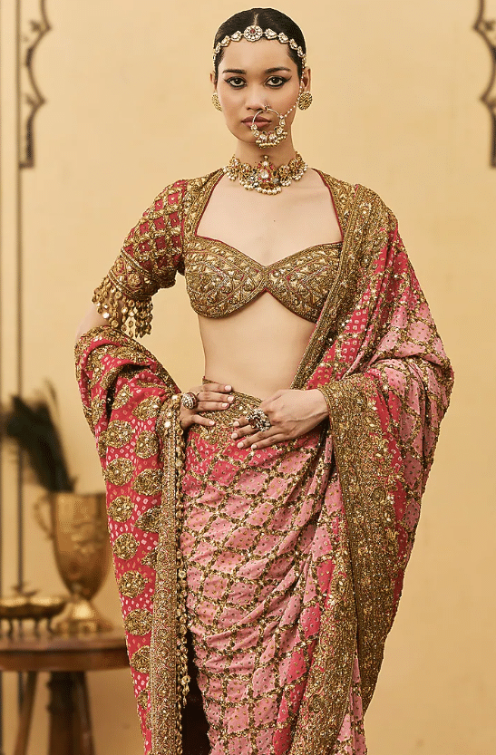Pink Georgette Ombre Saree Set - Image 3