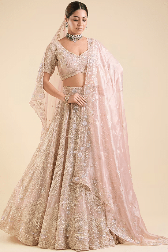 Lavender Tissue Sequins Embroidered Lehenga Set