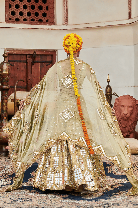 Gold Chanderi Silk Mirror Embroidered Lehenga Set - Image 2