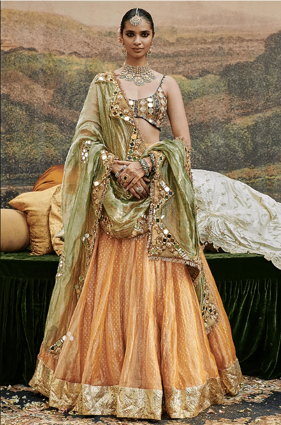 Orange Tissue Lehenga Set