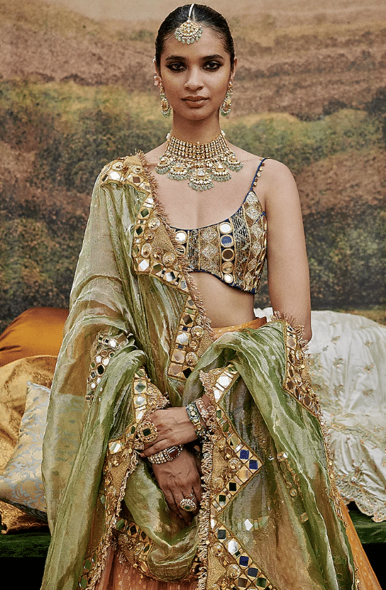 Orange Tissue Lehenga Set - Image 3
