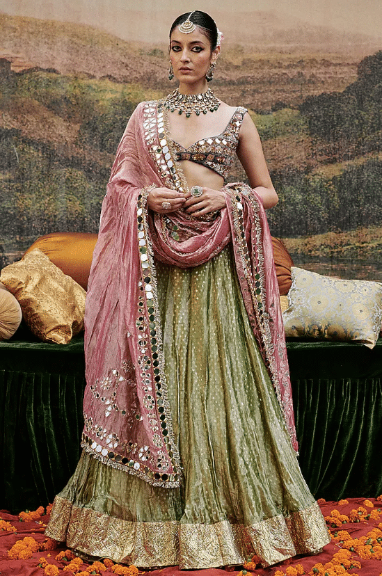 Green Tissue Lehenga Set