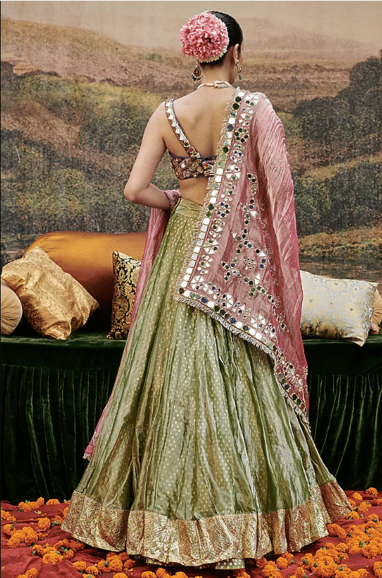 Green Tissue Lehenga Set - Image 2
