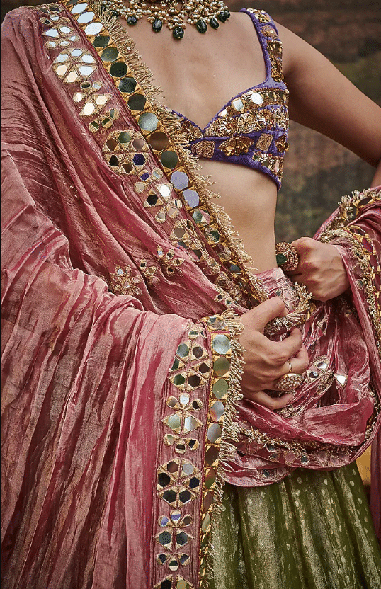 Green Tissue Lehenga Set - Image 4