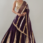 Aubergine Silk Organza Lehenga Set
