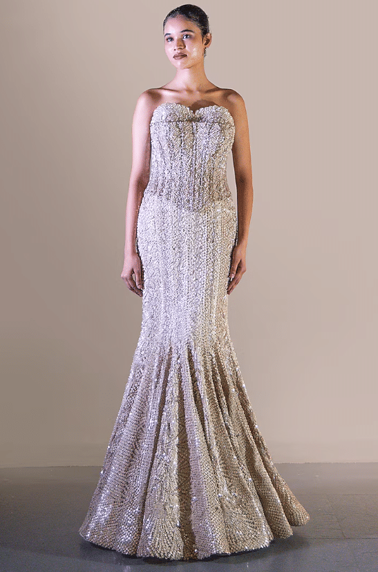Silver Butterfly Net Embellished Skirt Set