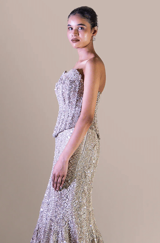 Silver Butterfly Net Embellished Skirt Set - Image 3