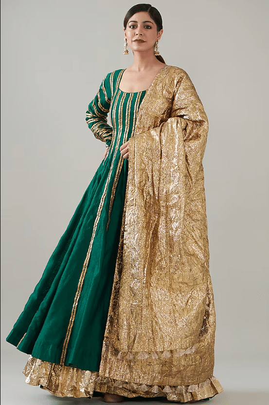 Green Silk Chanderi Anarkali Set
