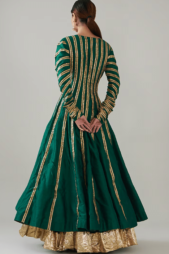 Green Silk Chanderi Anarkali Set - Image 2