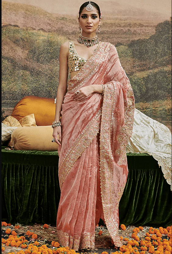 Red Tissue Gota-Patti Work Saree Set