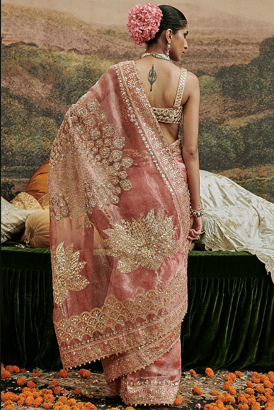 Red Tissue Gota-Patti Work Saree Set - Image 2