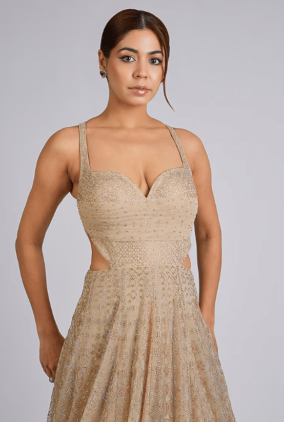 Champagne Gold Net Gown - Image 3