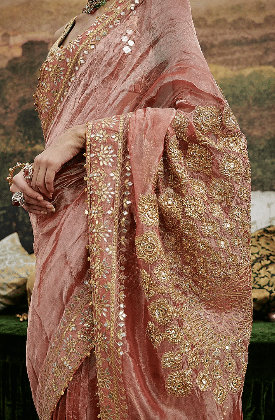 Red Tissue Gota-Patti Work Saree Set - Image 4