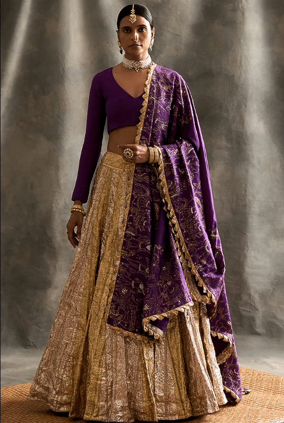 Silver & Gold Linen Lehenga Set