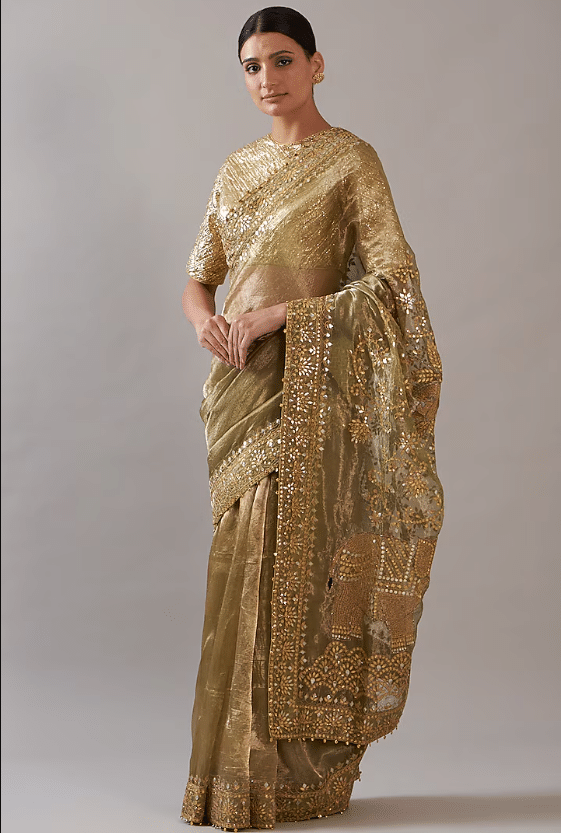 Mint Green Tissue Embroidered Saree Set