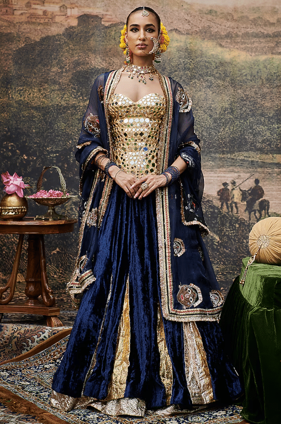 Blue Velvet Lehenga Set