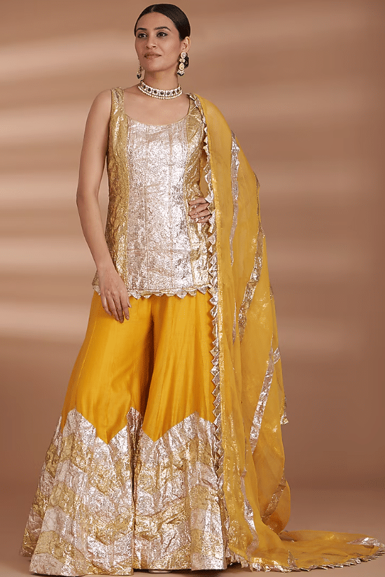 Haldi Yellow Chanderi Paneled Gharara Set