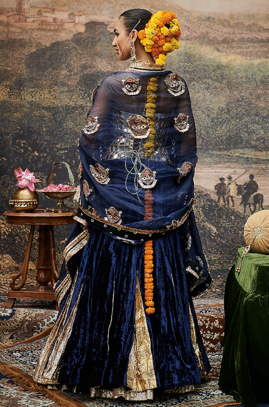 Blue Velvet Lehenga Set - Image 2