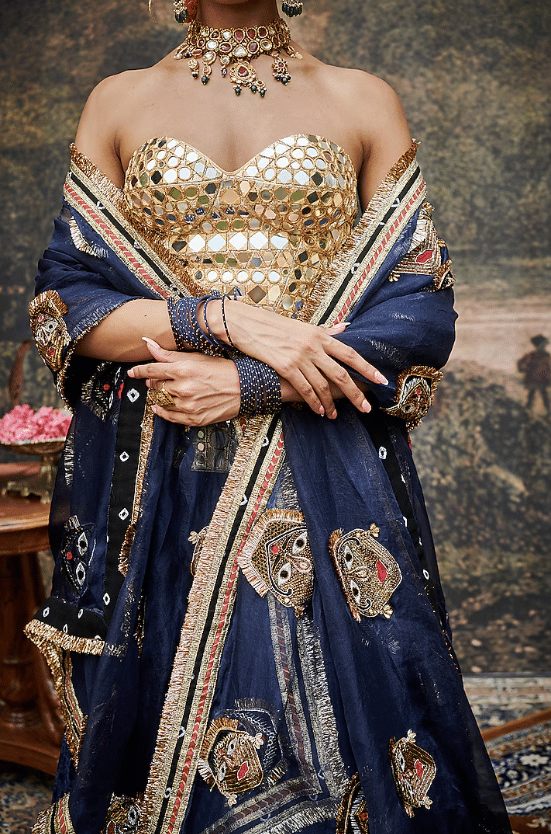 Blue Velvet Lehenga Set - Image 3