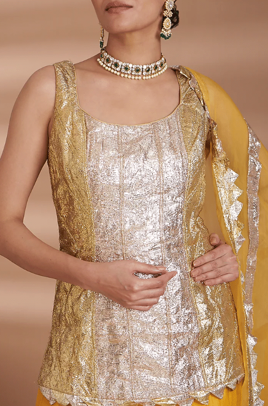 Haldi Yellow Chanderi Paneled Gharara Set - Image 3