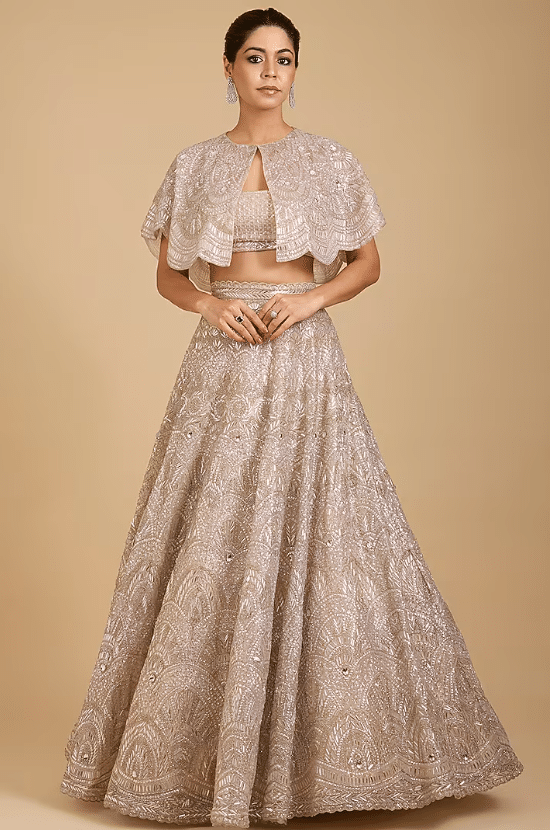 Champagne Tissue Embroidered Lehenga Set