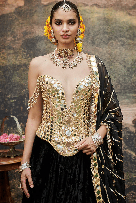 Black Velvet Lehenga Set - Image 3
