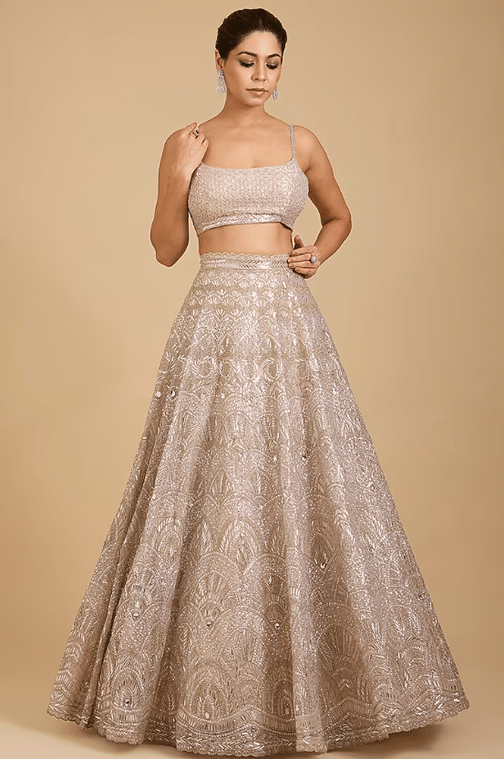 Champagne Tissue Embroidered Lehenga Set - Image 3