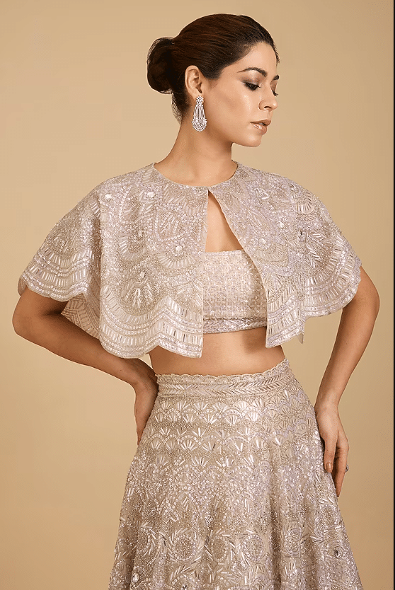 Champagne Tissue Embroidered Lehenga Set - Image 5